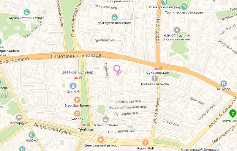 Схема проезда Цветной бульвар, Трубная, Сухаревская